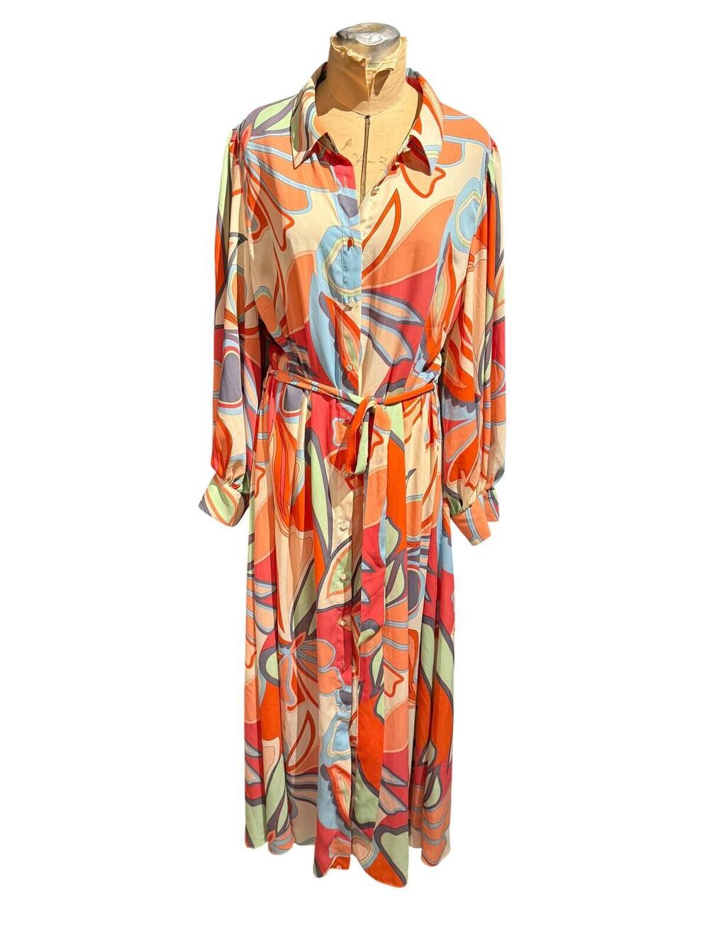 Alexis Long Sleeve Abstract Print Maxi Shirt Dress with Belt
